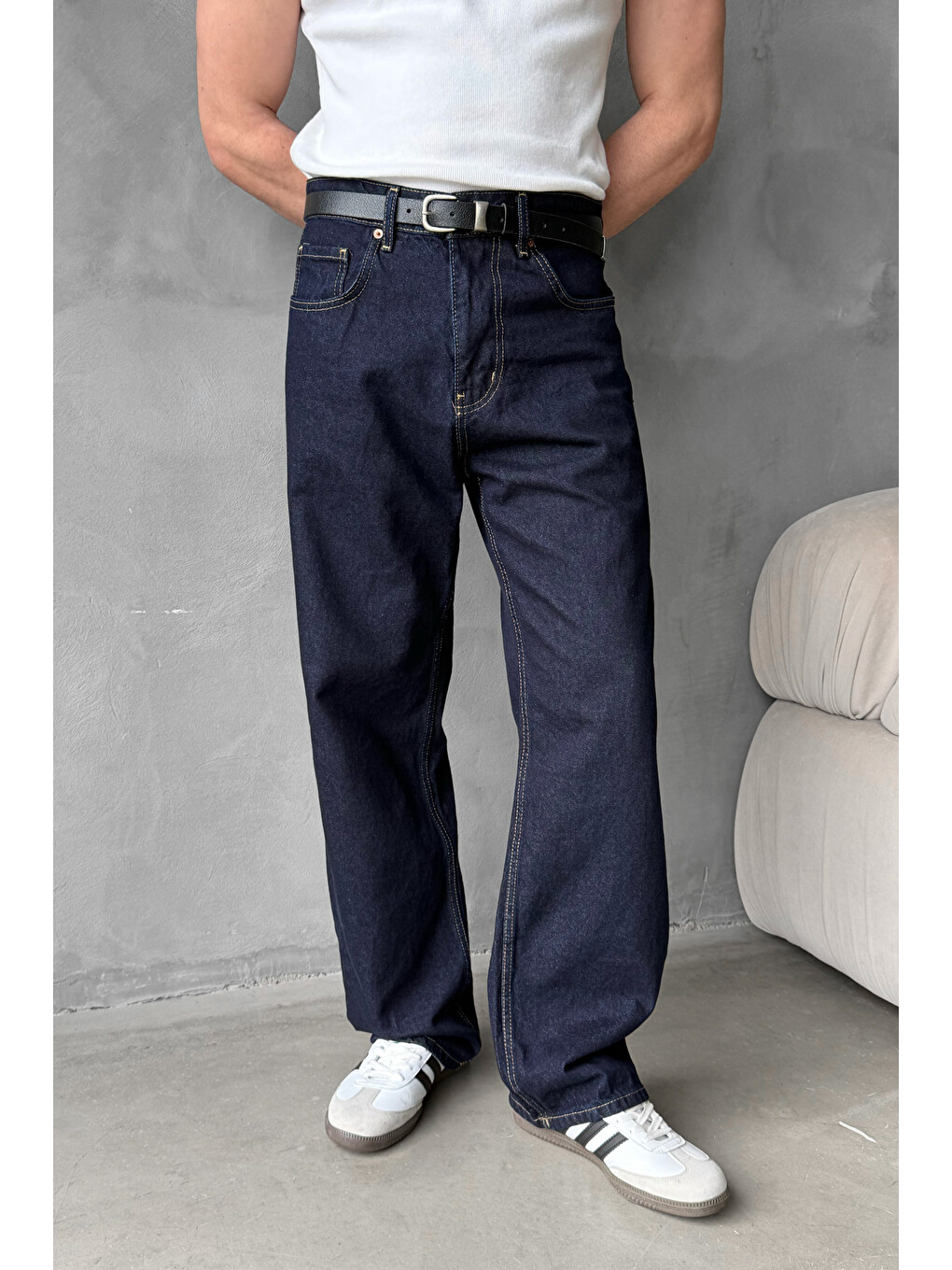 Lacivert Erkek Ekstra Baggy Jean Pantolon-3