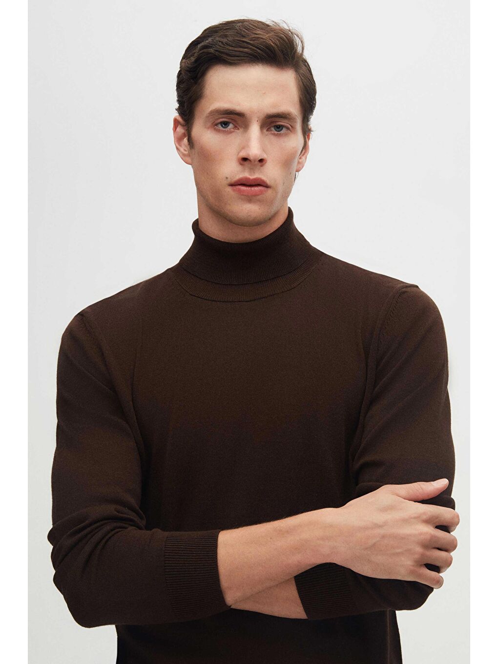 Regular Fit Kahverengi Pamuk Karışımlı Balıkçı Yaka Triko Kazak-2