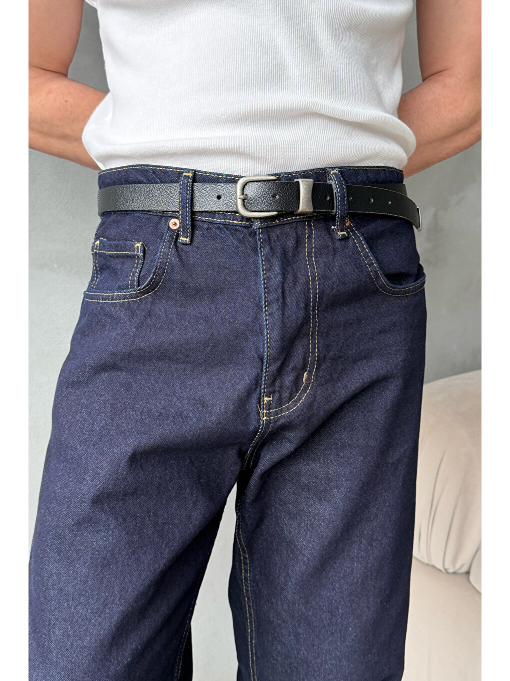 Lacivert Erkek Ekstra Baggy Jean Pantolon-4