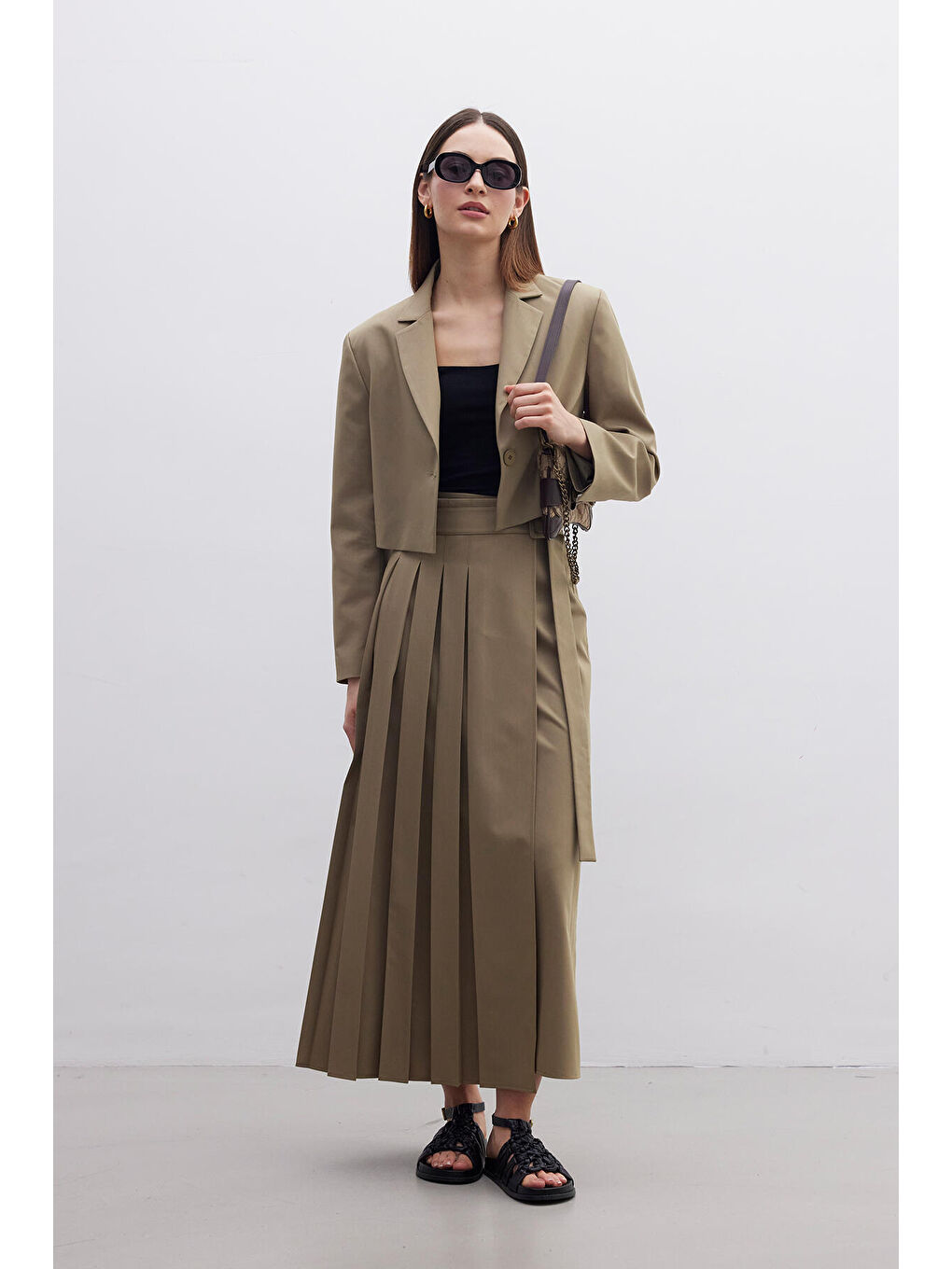 Pliseli Kruvaze Etek Yeşil