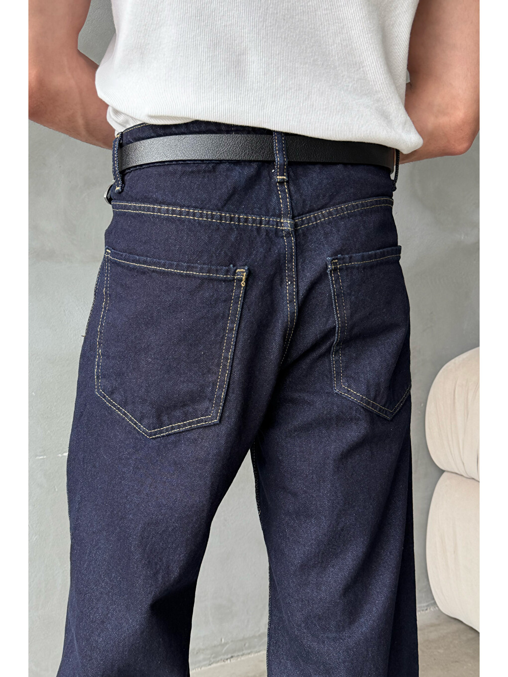 Lacivert Erkek Ekstra Baggy Jean Pantolon-5