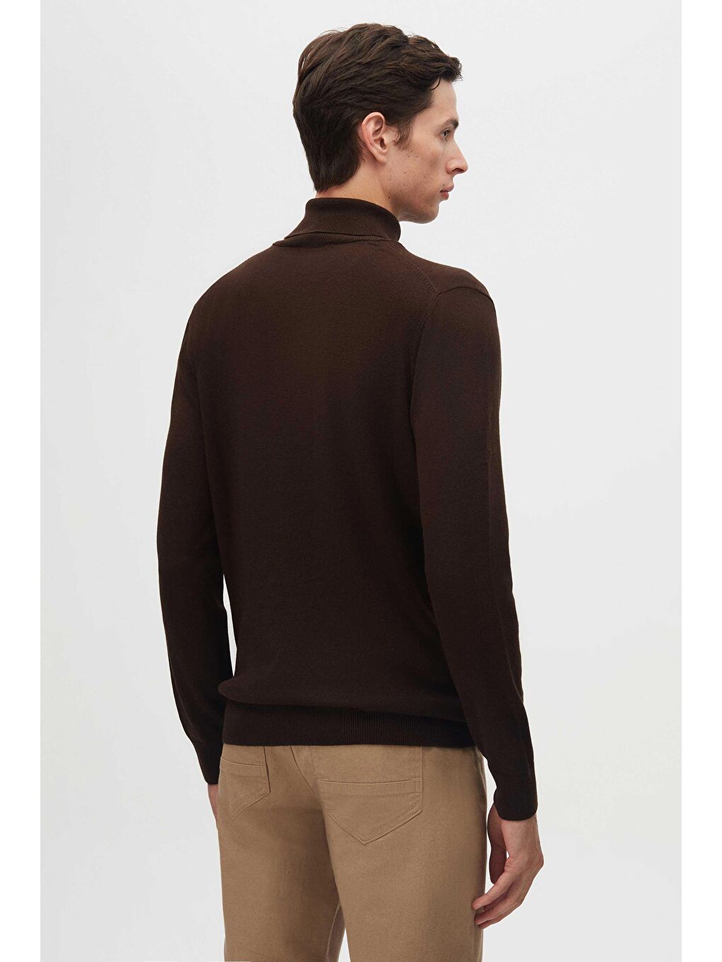 Regular Fit Kahverengi Pamuk Karışımlı Balıkçı Yaka Triko Kazak-3