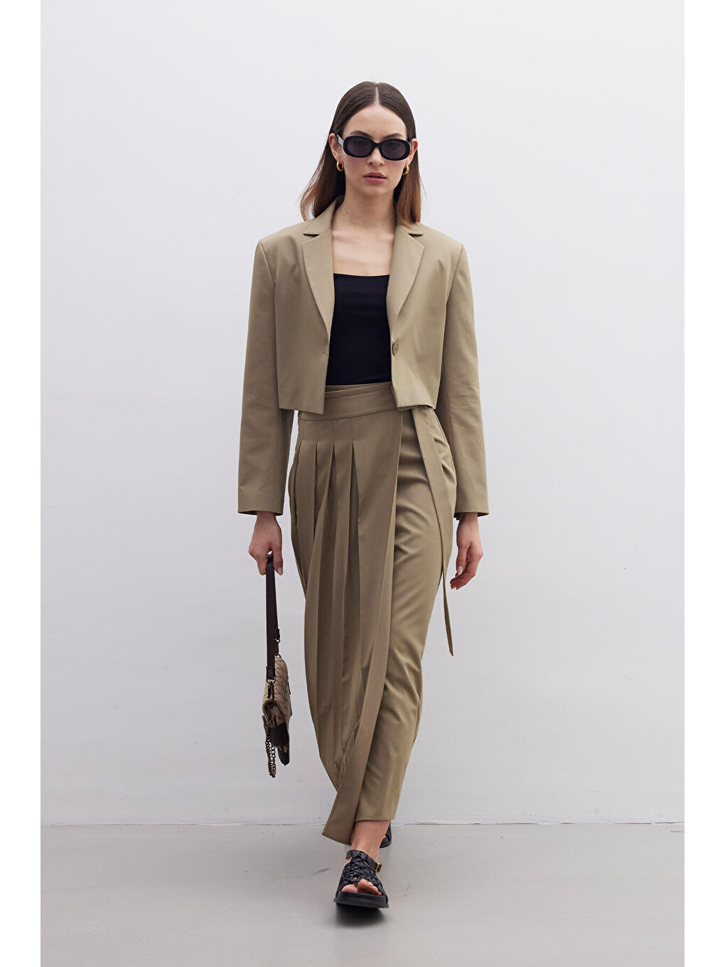 Pliseli Kruvaze Etek Yeşil-1