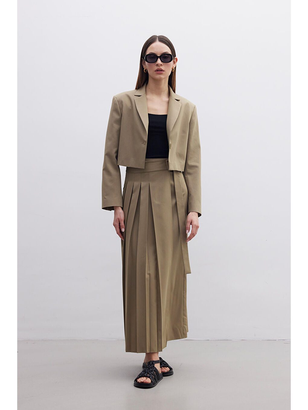 Pliseli Kruvaze Etek Yeşil-2