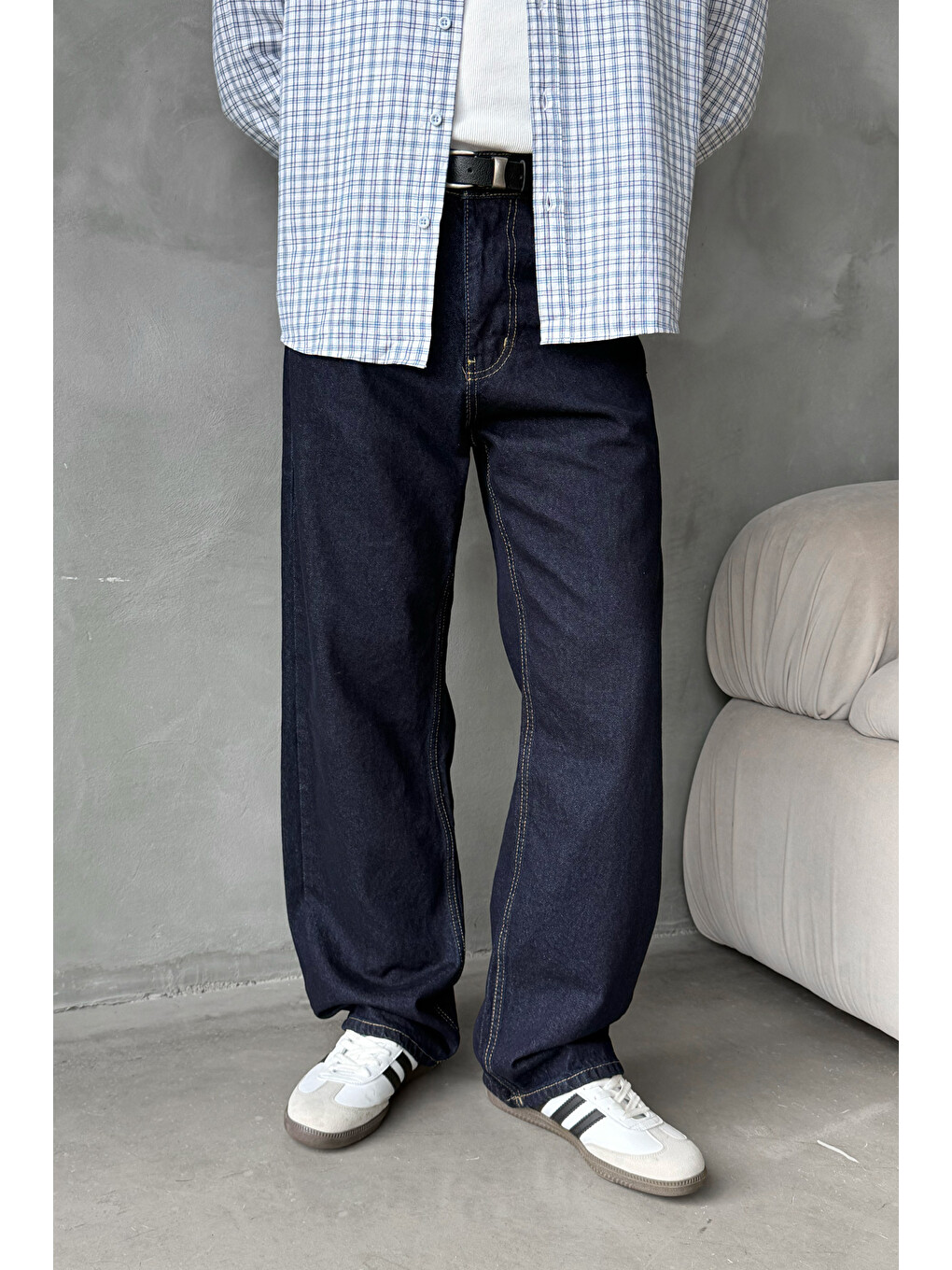 Lacivert Erkek Ekstra Baggy Jean Pantolon-7