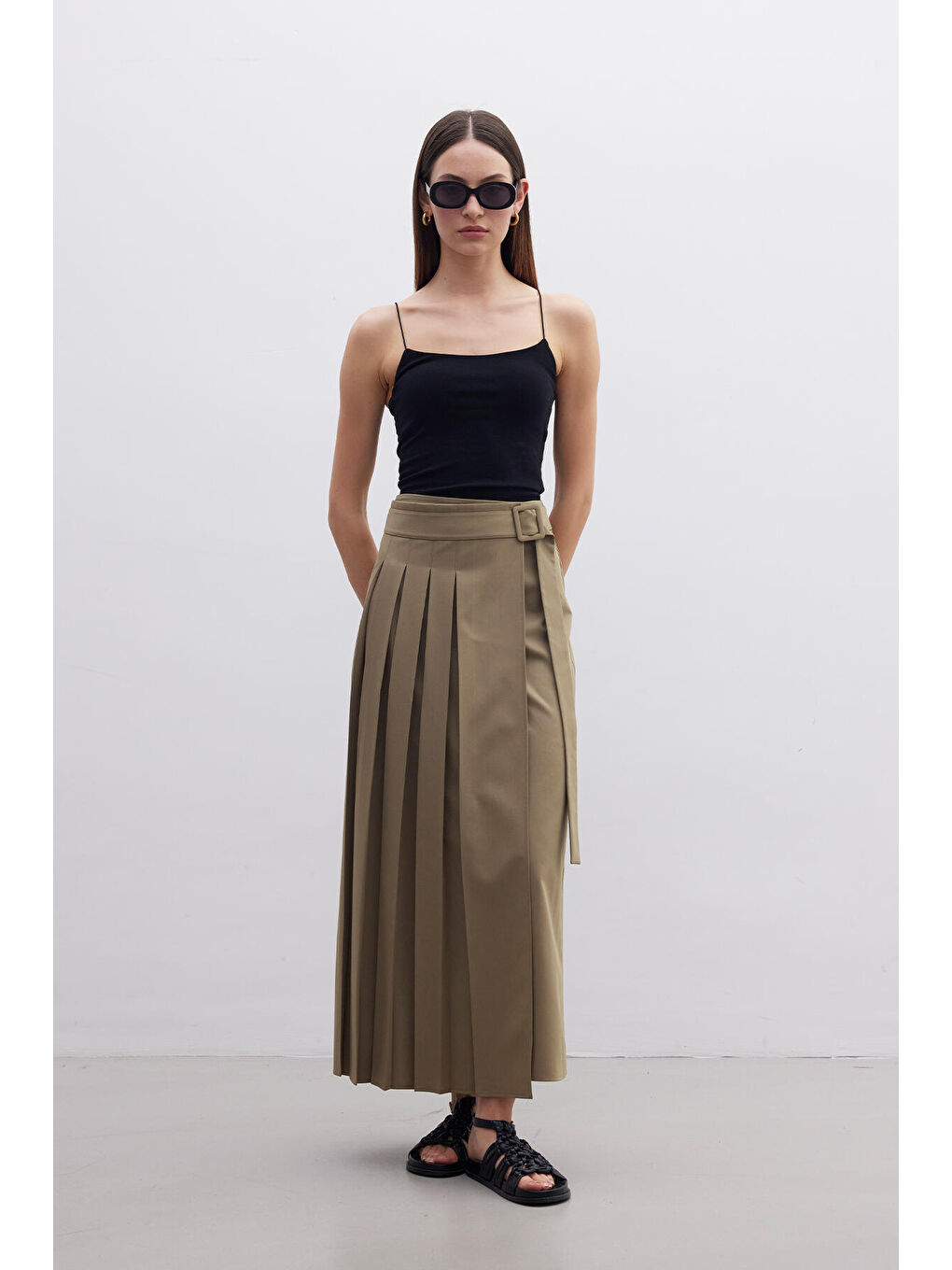 Pliseli Kruvaze Etek Yeşil-4