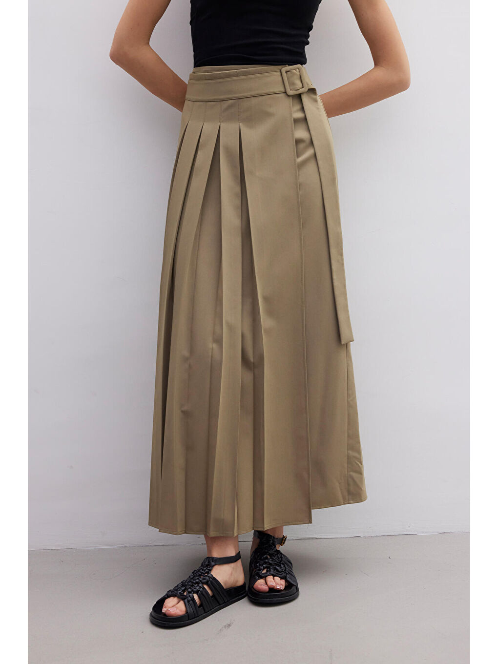 Pliseli Kruvaze Etek Yeşil-5