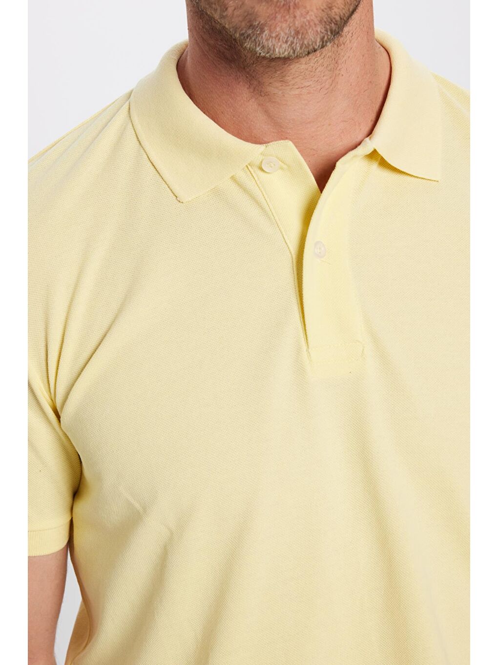 Erkek Slim Fit Dar Kesim Pamuklu Yumuşak Doku Nefes Alan Kumaş Kıvrılmaz Yaka Sarı Polo Yaka Tişört-2