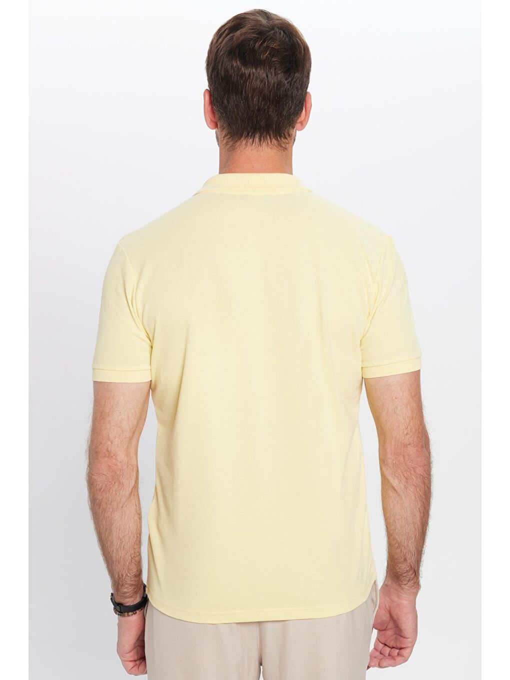 Erkek Slim Fit Dar Kesim Pamuklu Yumuşak Doku Nefes Alan Kumaş Kıvrılmaz Yaka Sarı Polo Yaka Tişört-4