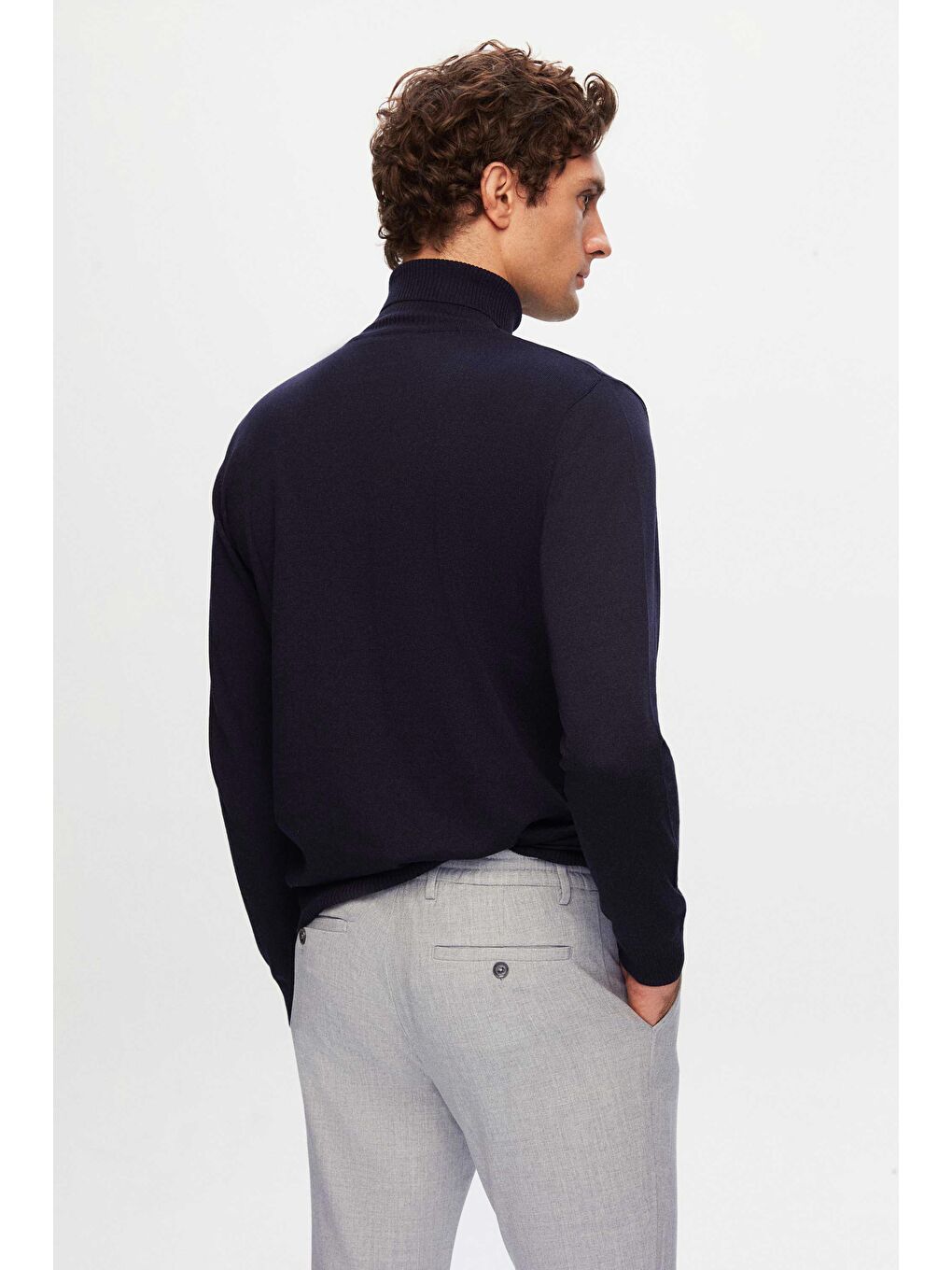 Regular Fit Lacivert Pamuk Karışımlı Balıkçı Yaka Triko Kazak-2