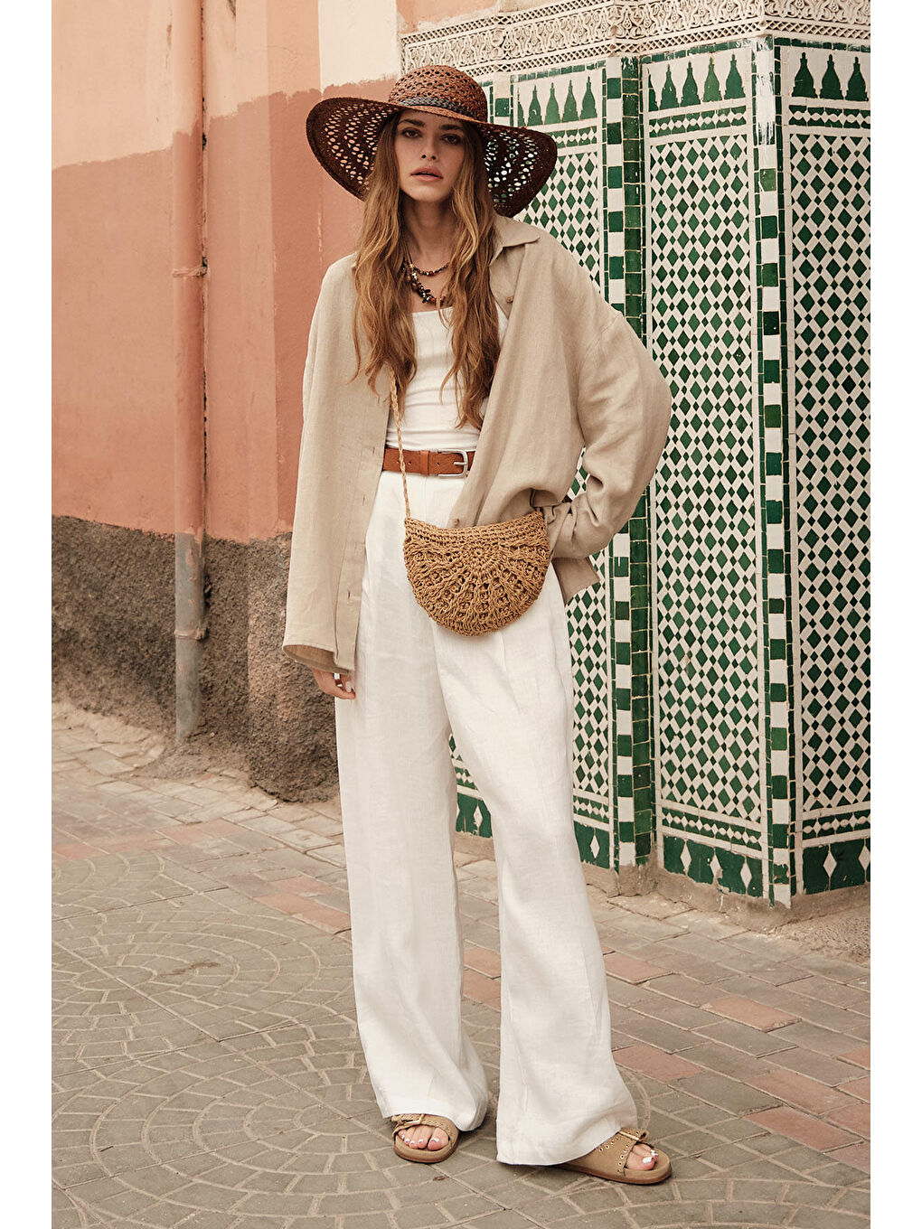 Keten Palazzo Pantolon Ekru