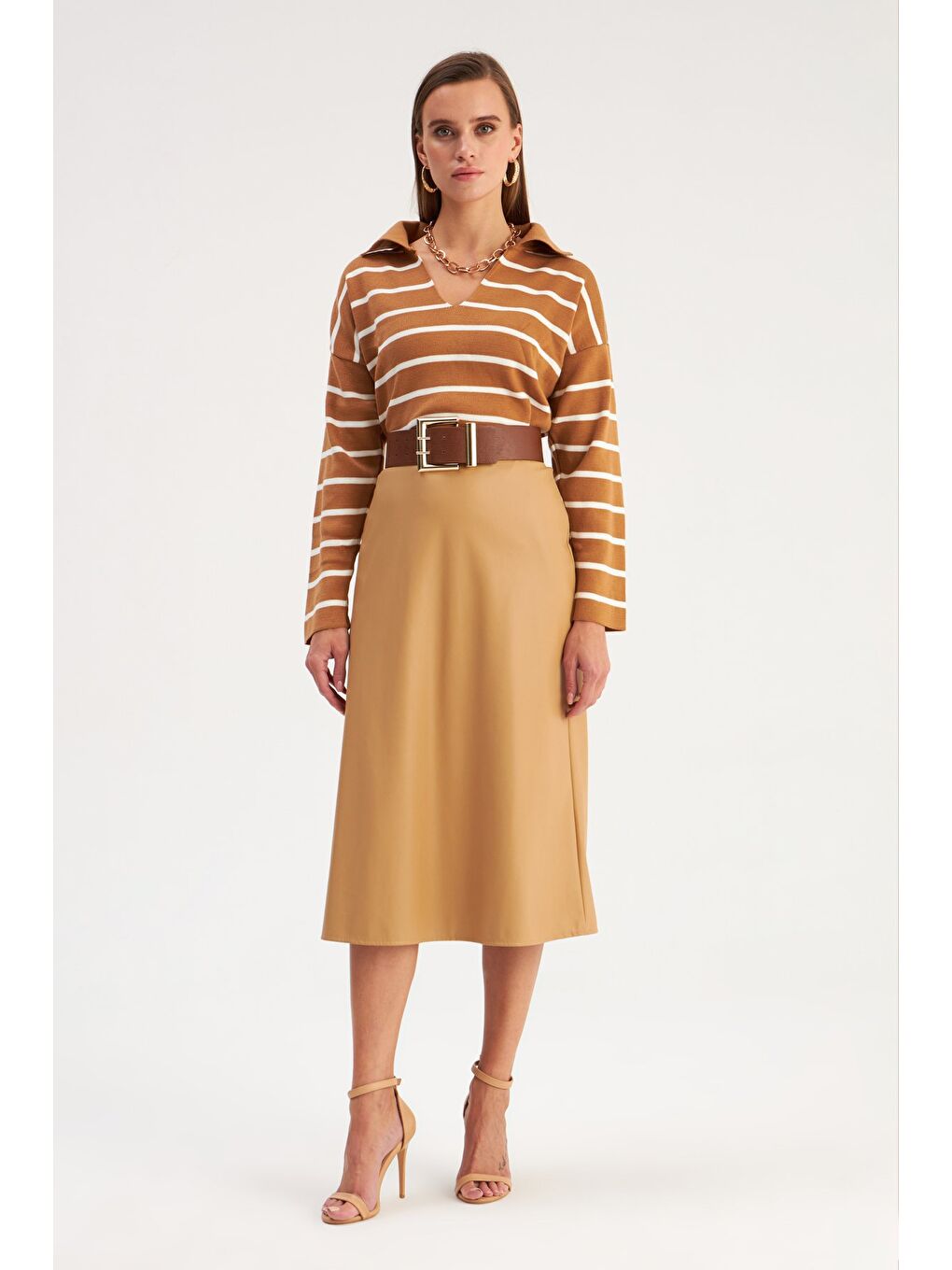 Salaş Deri Etek - Bej-1