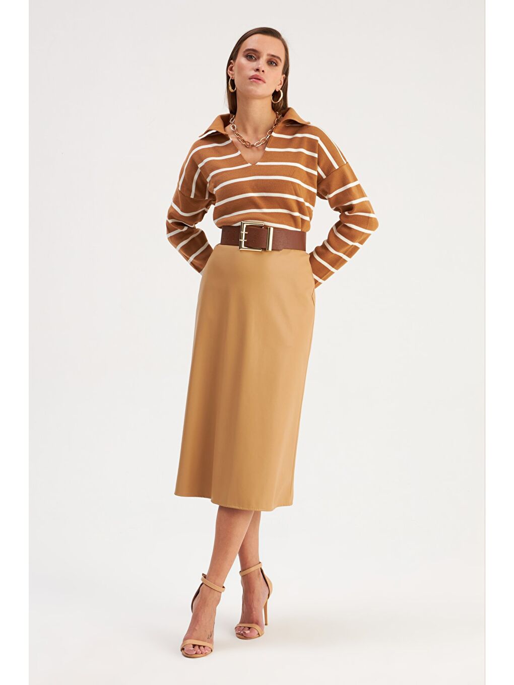 Salaş Deri Etek - Bej-3