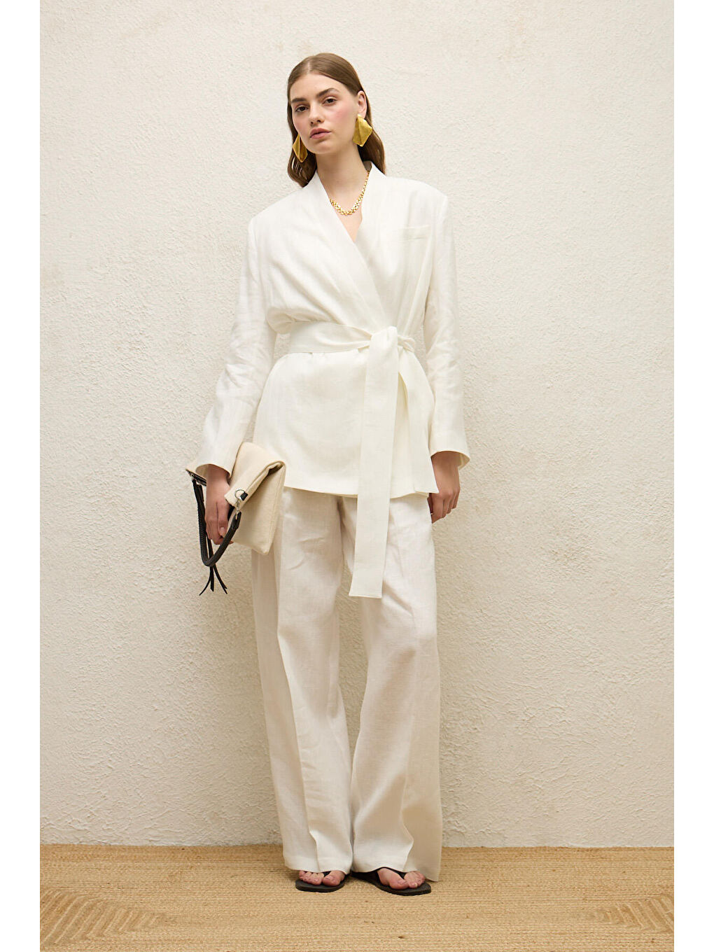 Keten Palazzo Pantolon Ekru-1