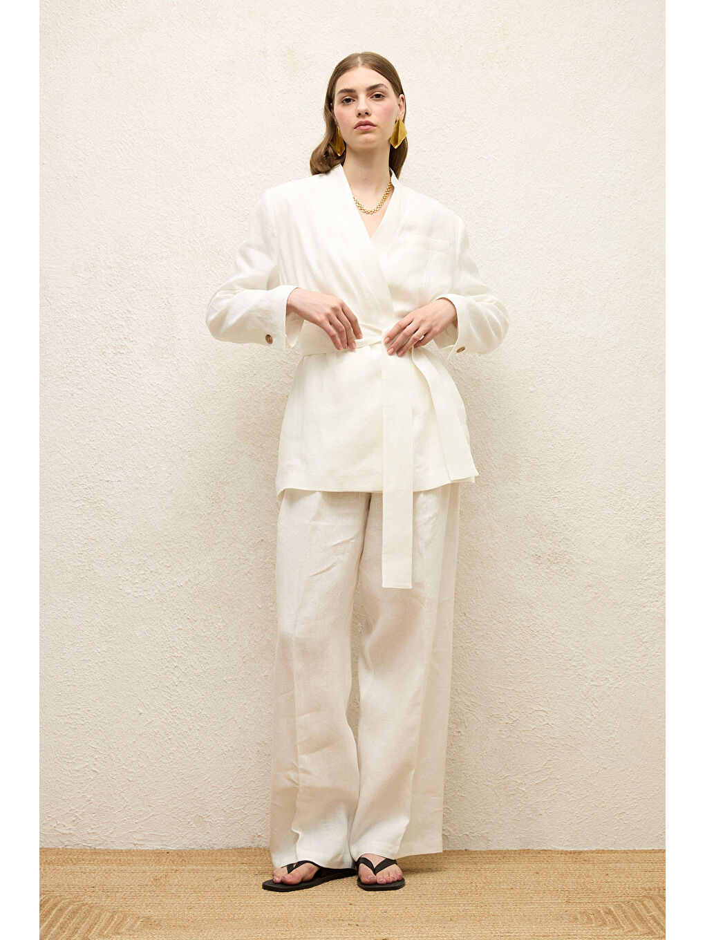 Keten Palazzo Pantolon Ekru-2