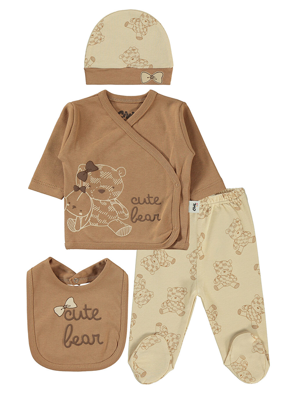 Kahverengi Baby Kız Bebek 4'lü Zıbın Takımları Kahve