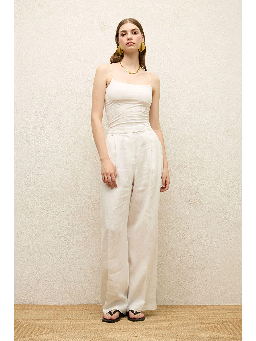 Keten Palazzo Pantolon Ekru-3