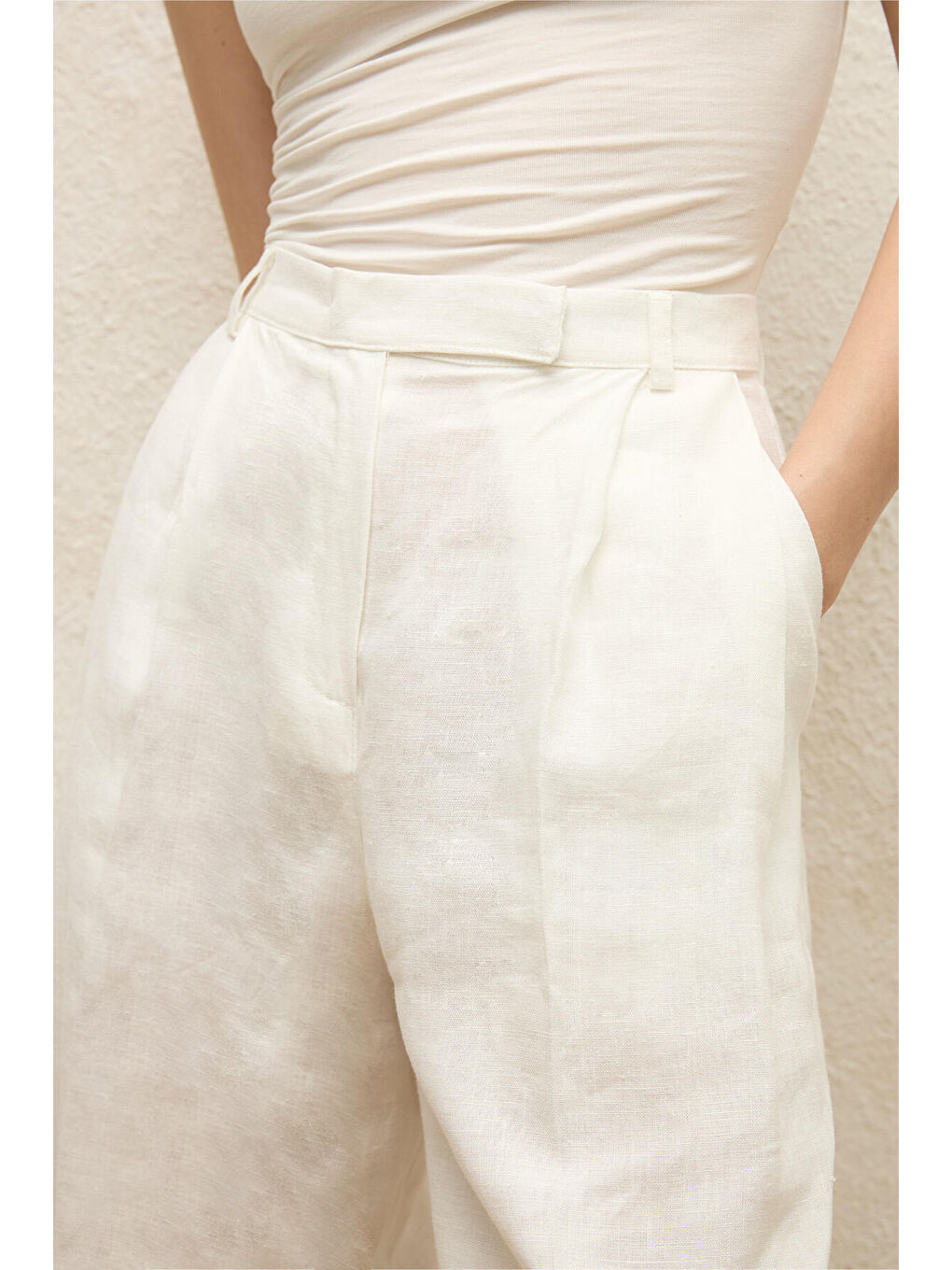 Keten Palazzo Pantolon Ekru-6