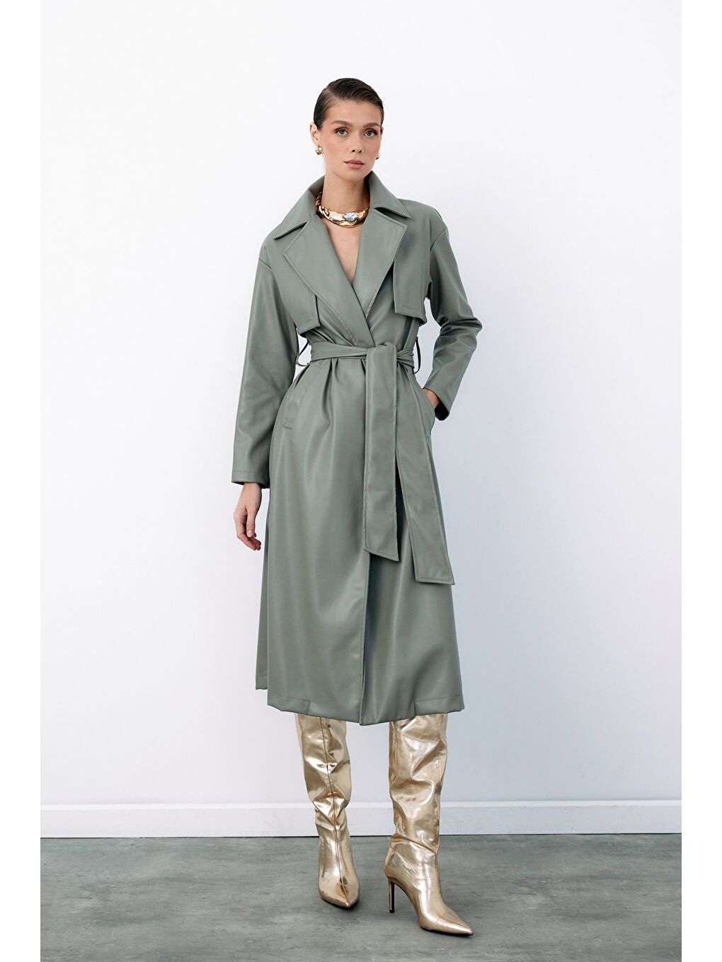 Kuşaklı Uzun Deri Trenç - Çağla Yeşili-1