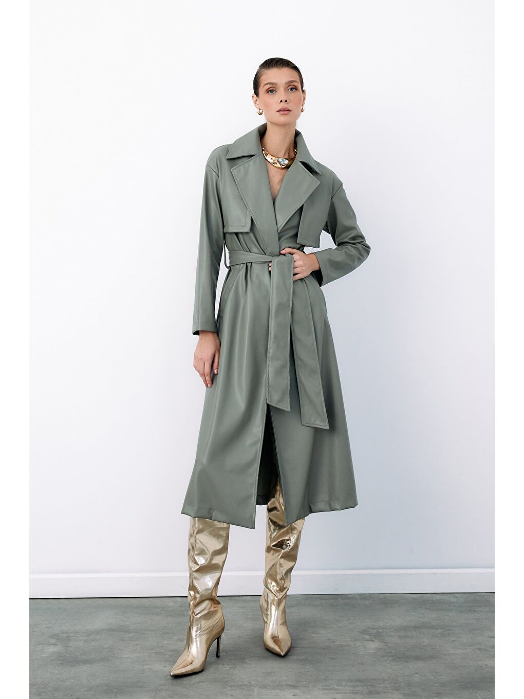 Kuşaklı Uzun Deri Trenç - Çağla Yeşili-2