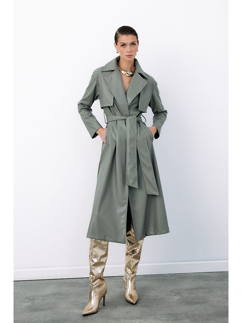 Kuşaklı Uzun Deri Trenç - Çağla Yeşili-3