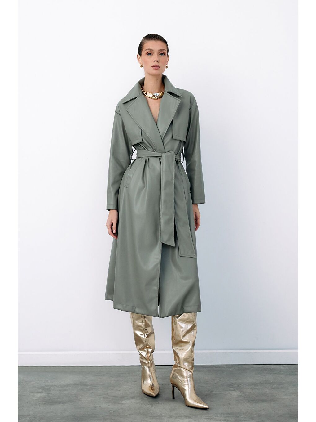 Kuşaklı Uzun Deri Trenç - Çağla Yeşili-4