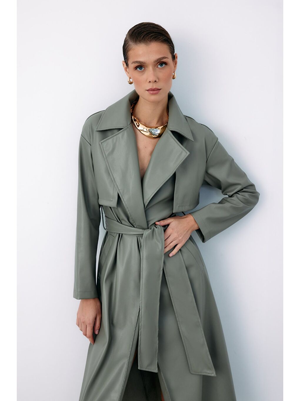 Kuşaklı Uzun Deri Trenç - Çağla Yeşili-6