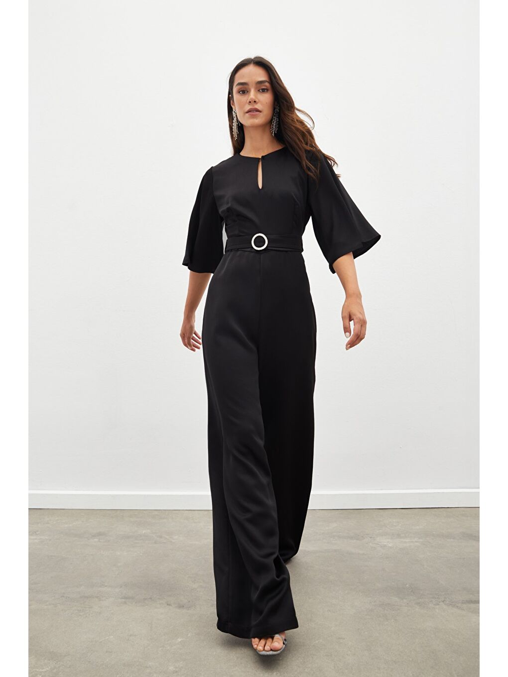 Kemerli Krep Tulum - Siyah-1