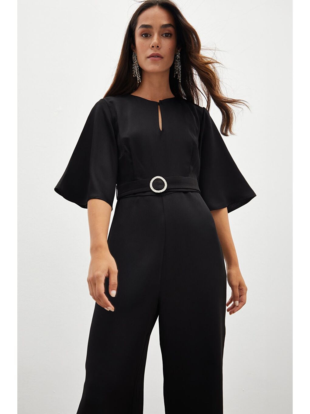 Kemerli Krep Tulum - Siyah-4