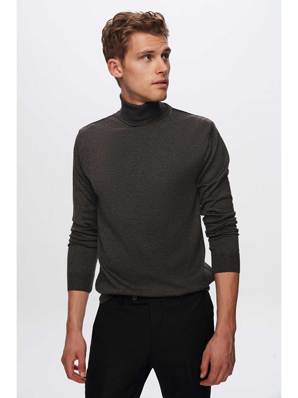 Regular Fit Antrasit Pamuk Karışımlı Balıkçı Yaka Triko Kazak-1
