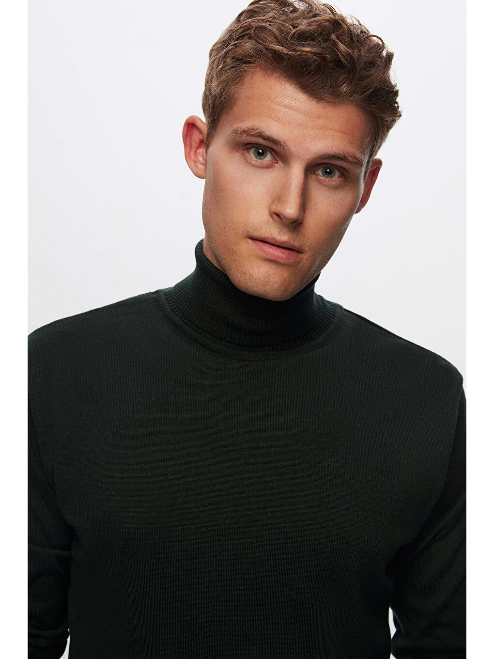 Regular Fit Haki Pamuk Karışımlı Balıkçı Yaka Triko Kazak-1