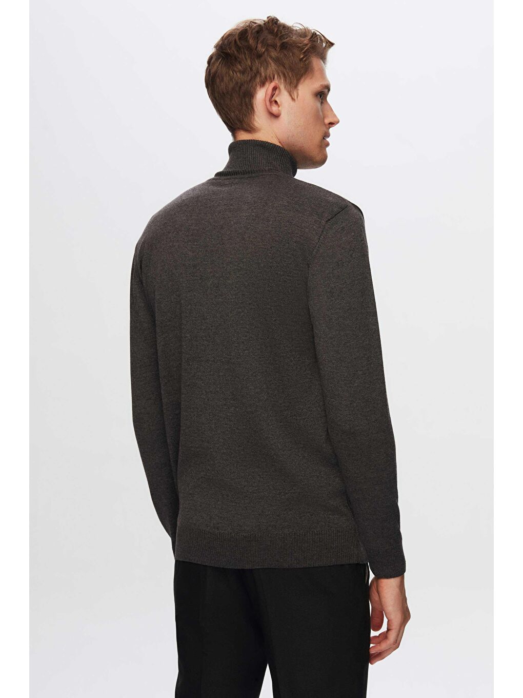 Regular Fit Antrasit Pamuk Karışımlı Balıkçı Yaka Triko Kazak-2