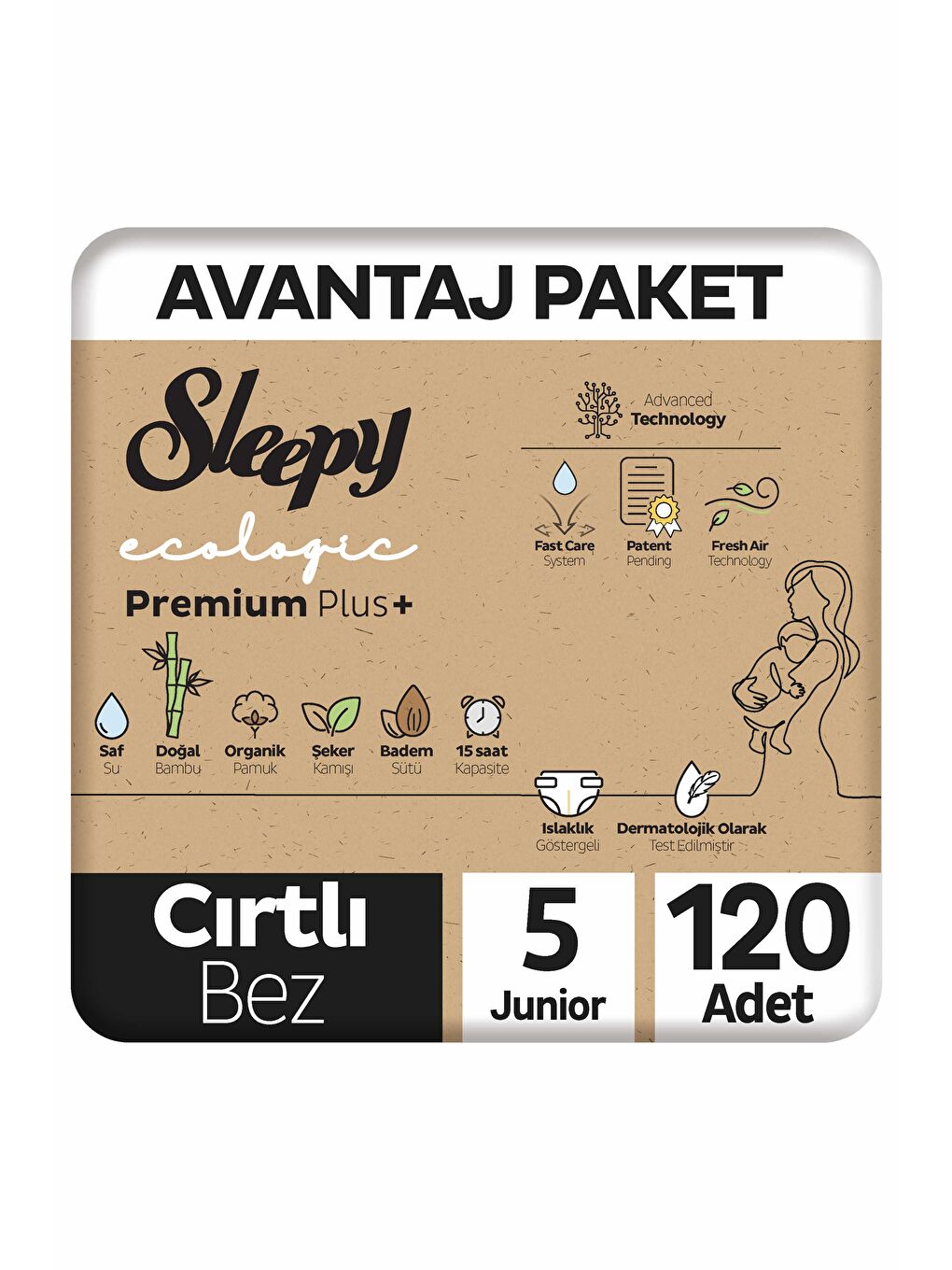 Ecologic Premium Plus Avantajlı Paket Bebek Bezi 5 Numara 120 Adet