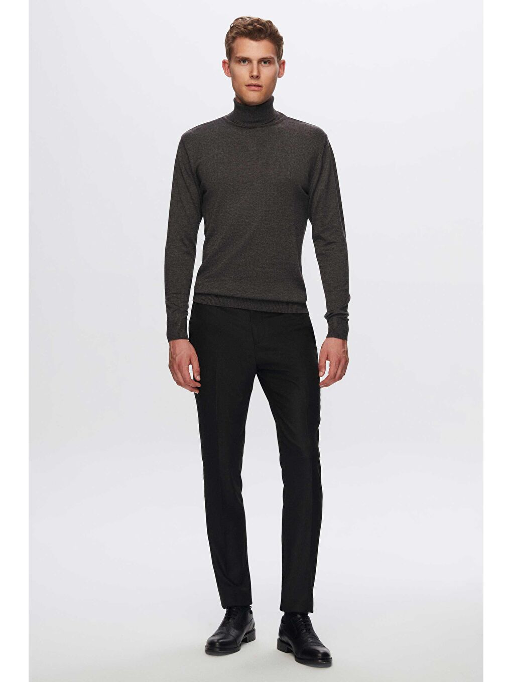 Regular Fit Antrasit Pamuk Karışımlı Balıkçı Yaka Triko Kazak-3