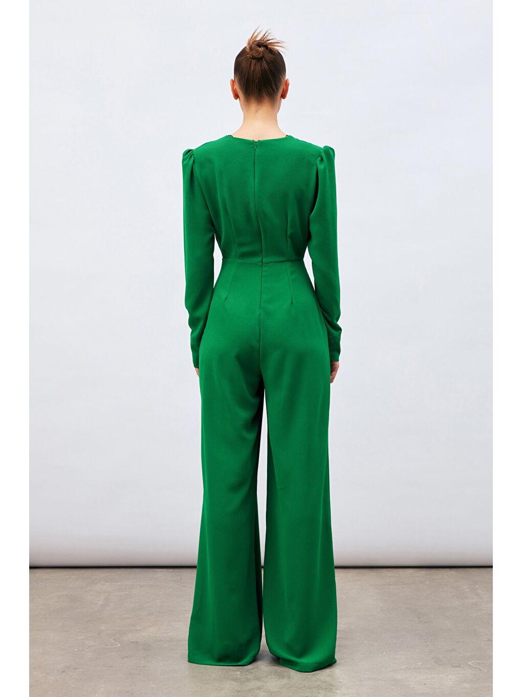 Kruvaze Süs Taşlı Krep Tulum - Yeşil-6