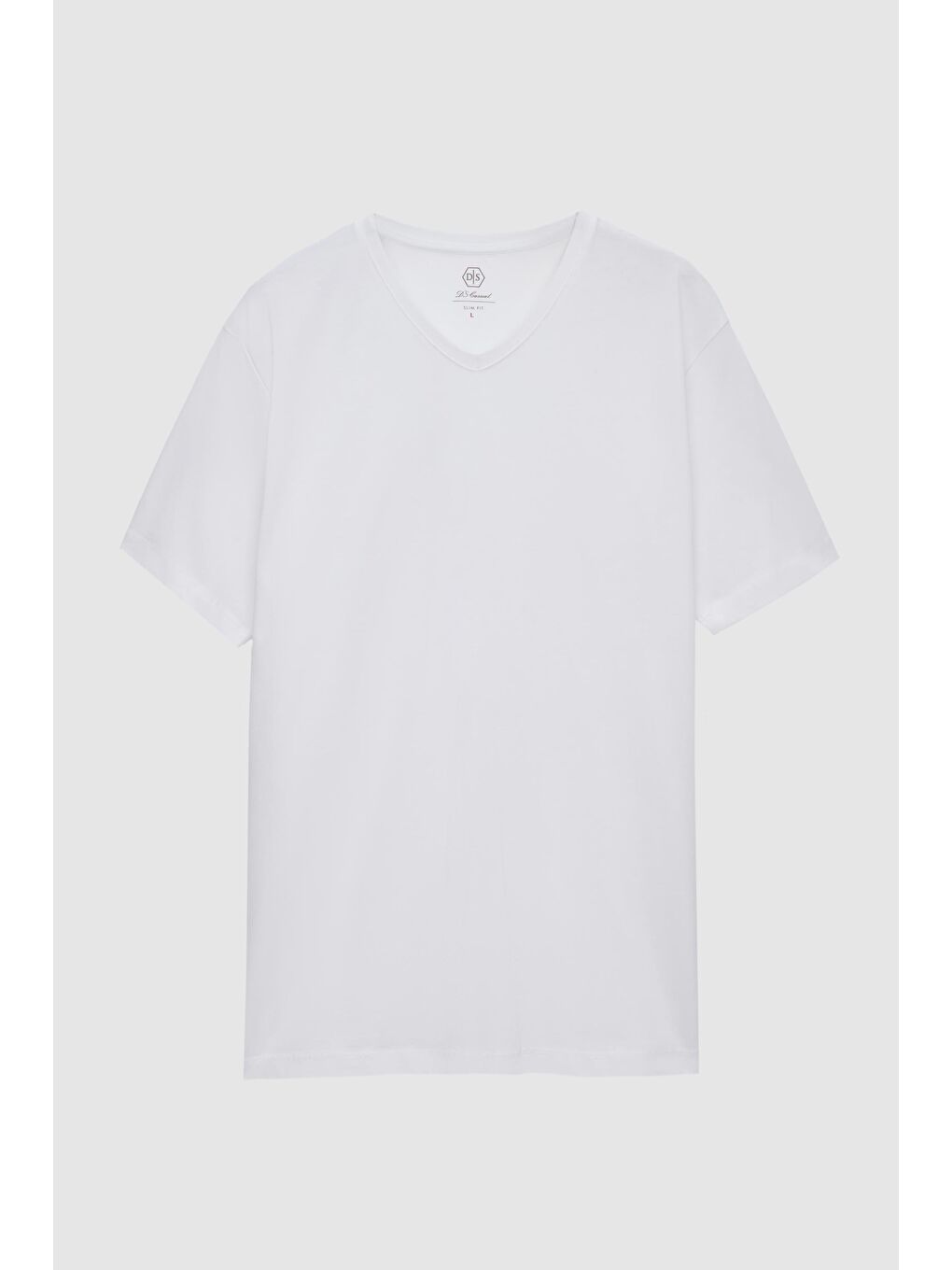 Slim Fit Beyaz V Yaka %100 Pamuk Tişört-4