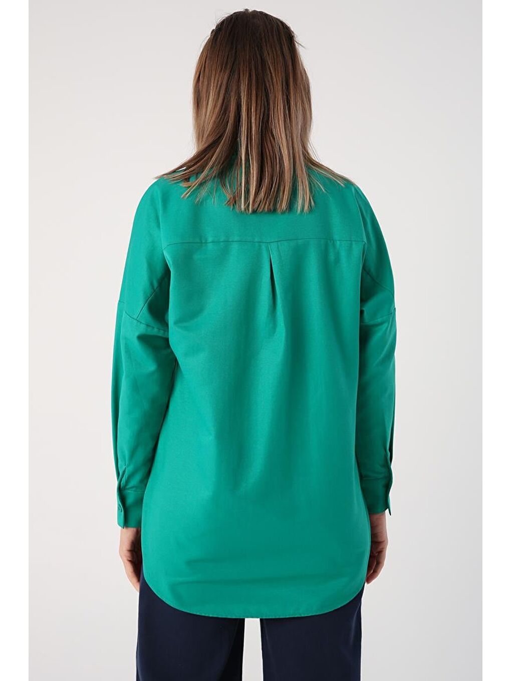 Zümrüt Yeşili Oversize Basic Gömlek-2