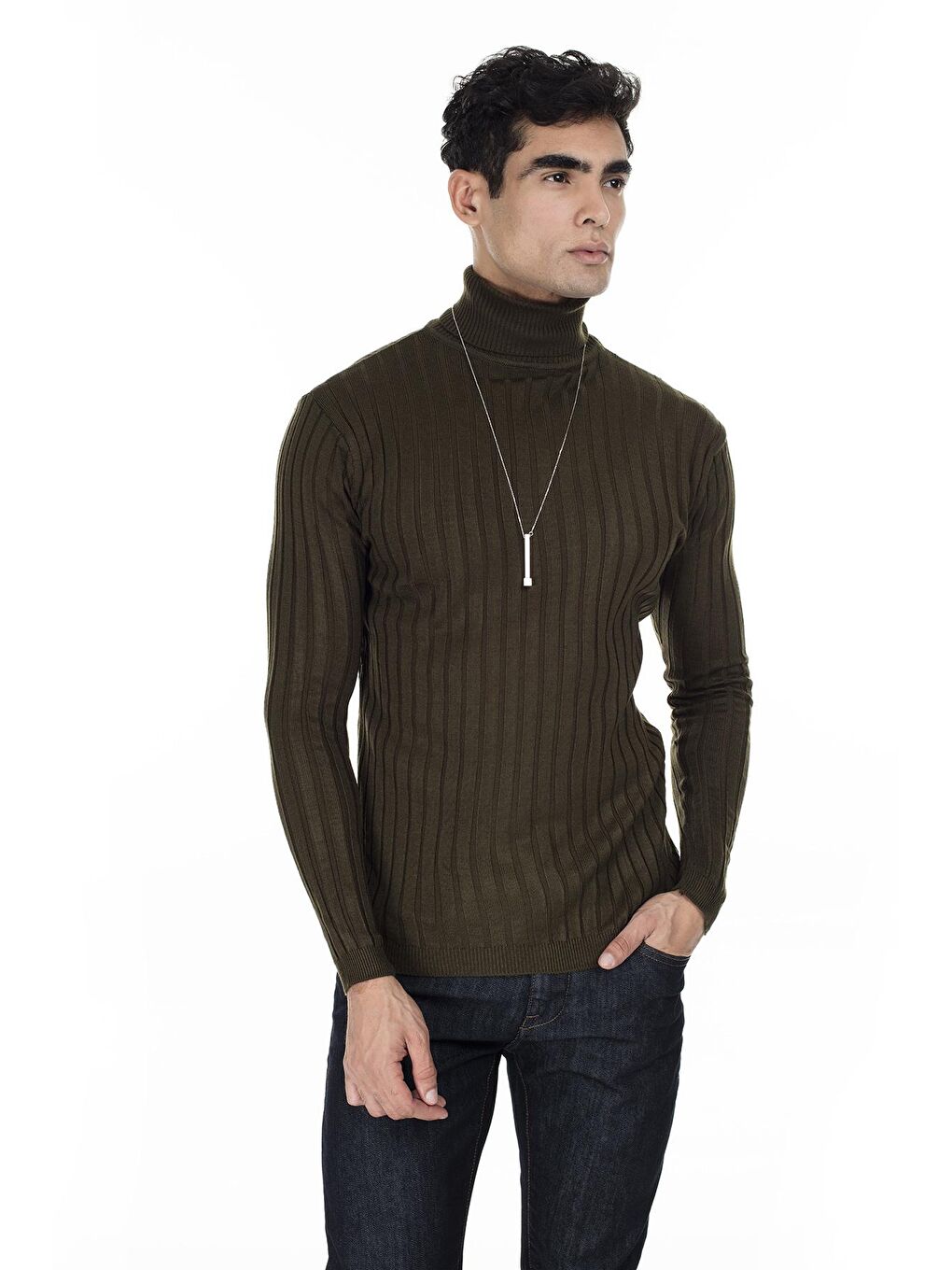 Haki Fitilli Balıkçı Yaka Slim Fit Kazak 549T014-2