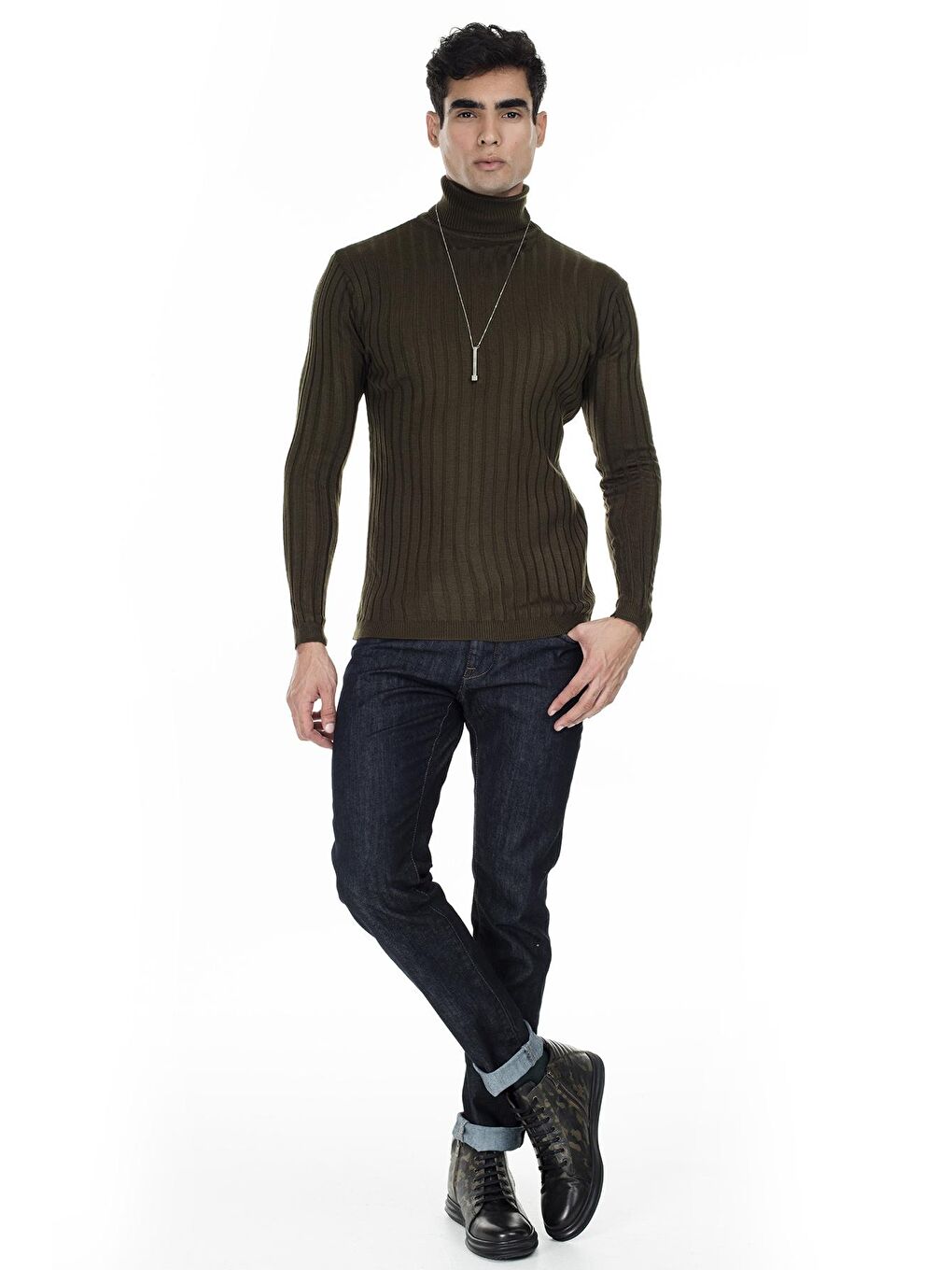 Haki Fitilli Balıkçı Yaka Slim Fit Kazak 549T014-3