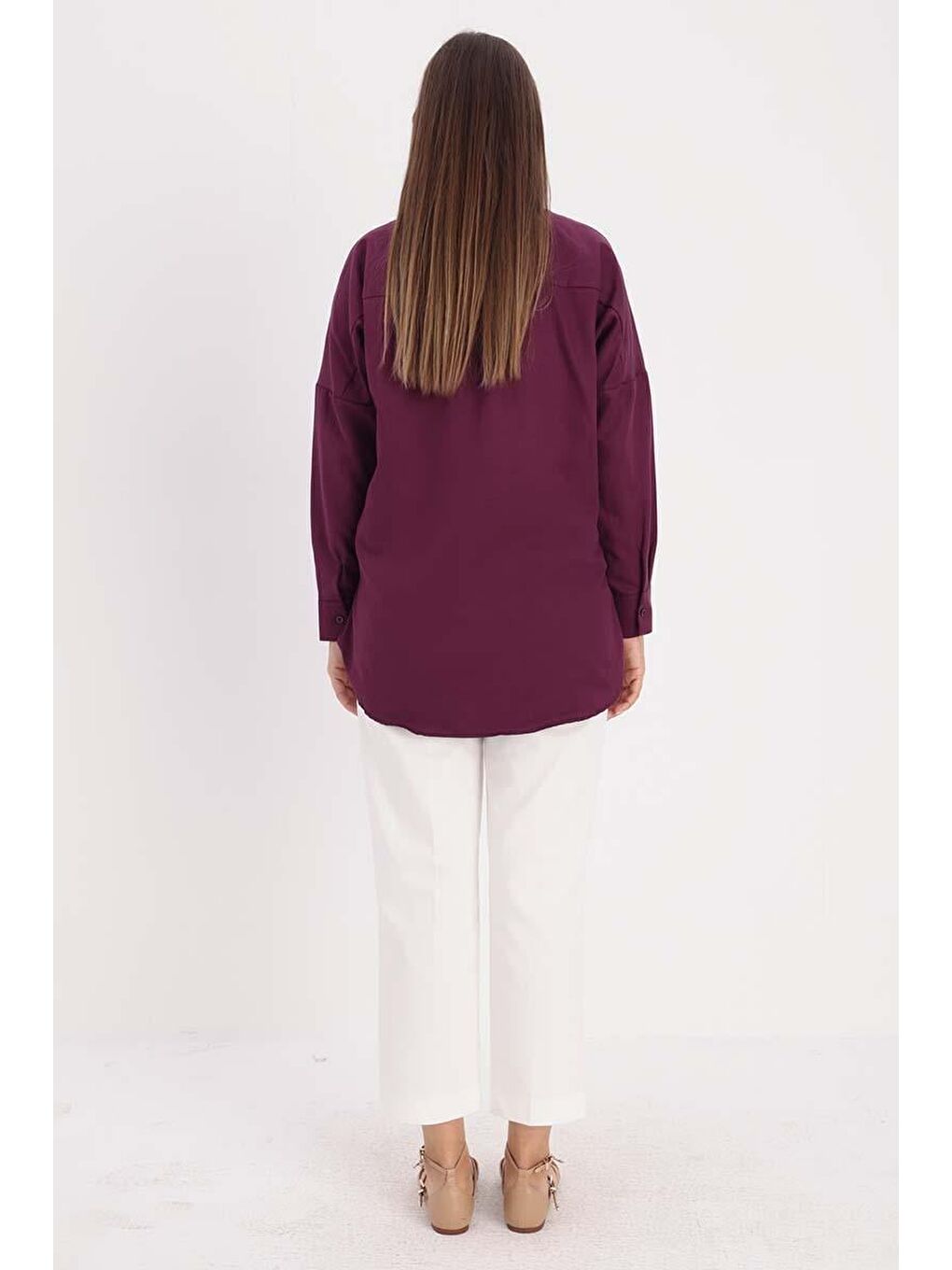 Mürdüm Oversize Basic Gömlek-3