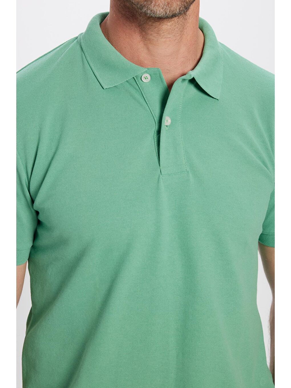 TUDORS Yeşil Erkek Slim Fit Dar Kesim Pamuklu Yumuşak Dokulu Serin Tutan Kumaş Düz Pike Polo Yaka Tişört - 2