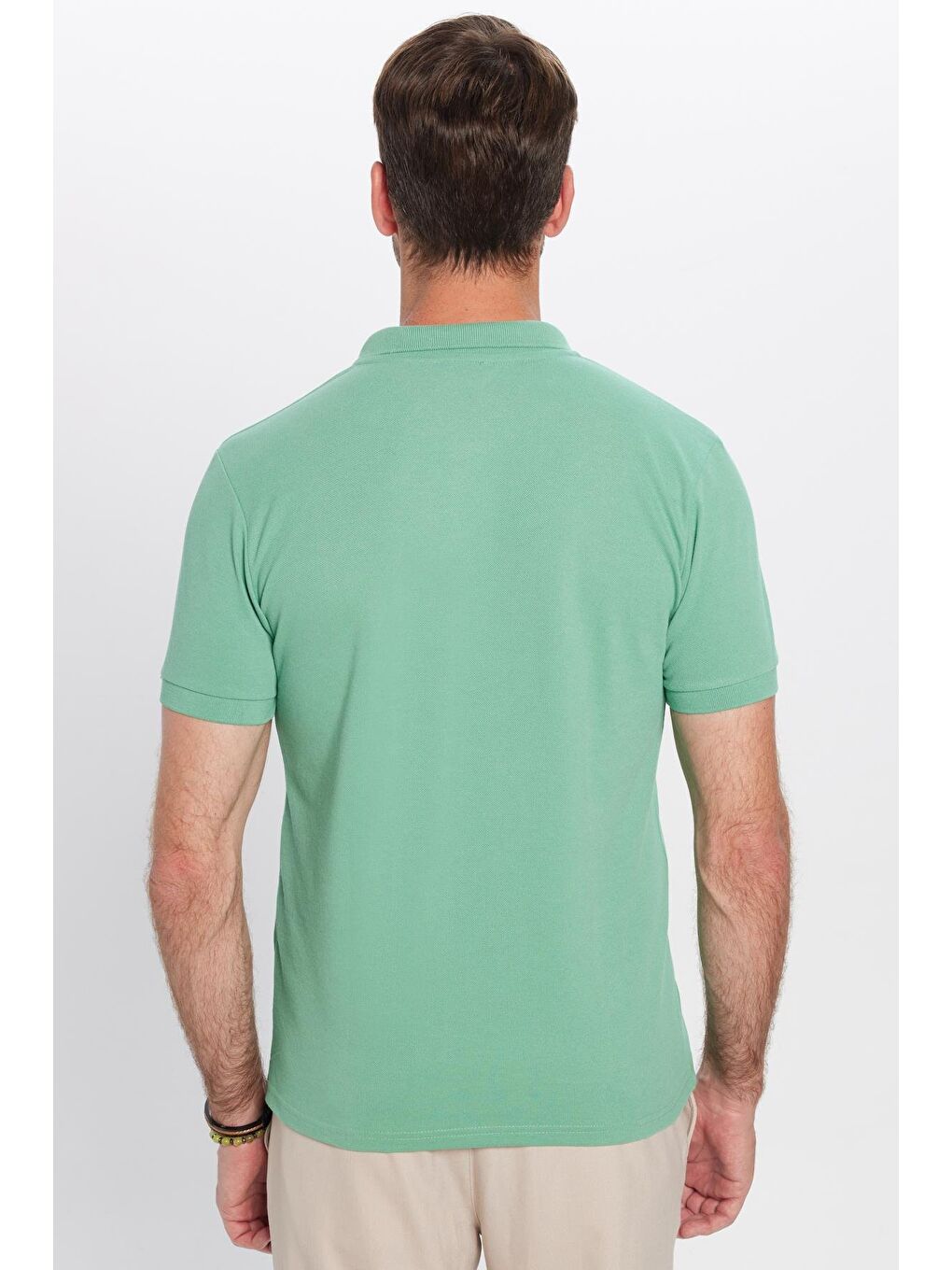 TUDORS Yeşil Erkek Slim Fit Dar Kesim Pamuklu Yumuşak Dokulu Serin Tutan Kumaş Düz Pike Polo Yaka Tişört - 4