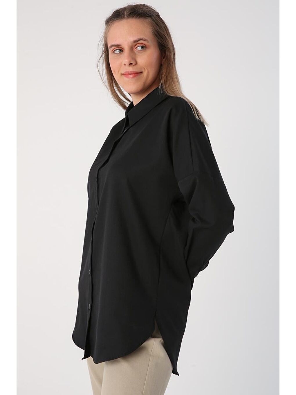 Siyah Oversize Basic Gömlek-1