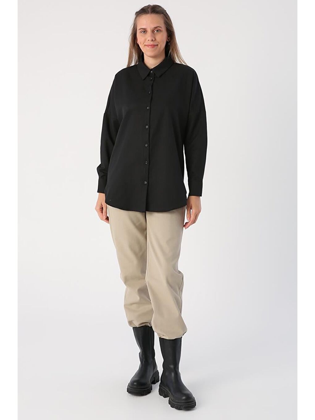 Siyah Oversize Basic Gömlek-3