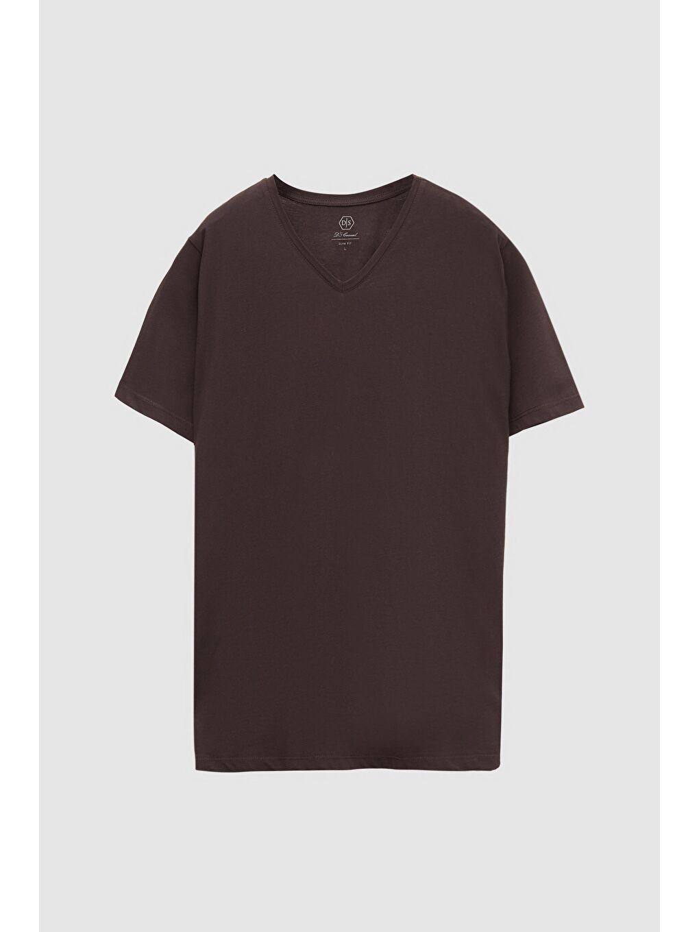 Slim Fit Kahverengi V Yaka %100 Pamuk Tişört-4
