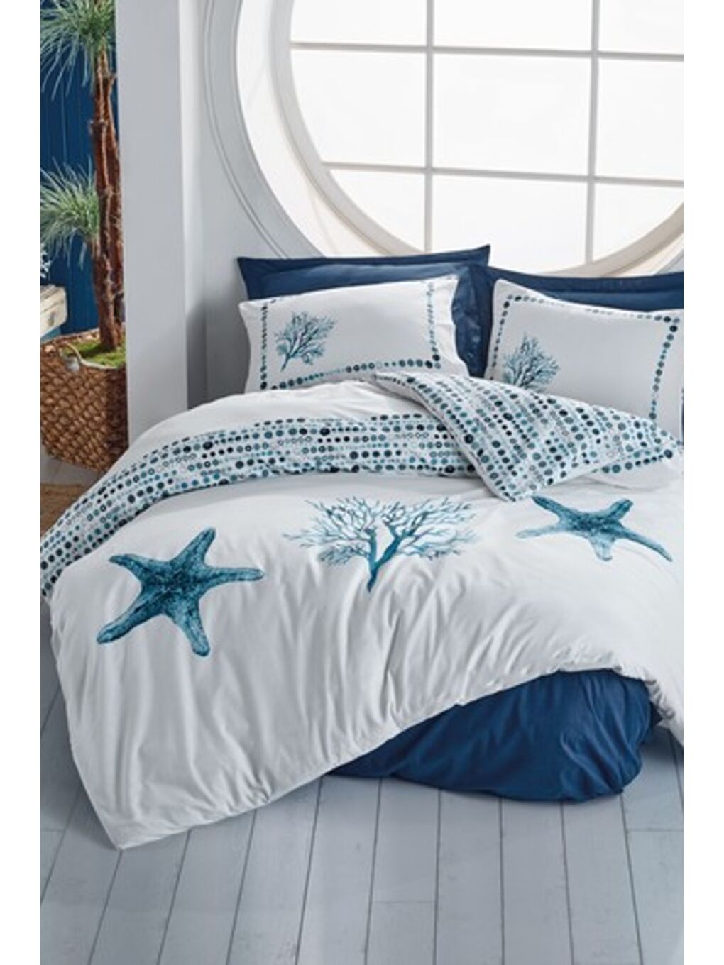 Karışık Pamuk Box Maritime Tek Kişilik Nevresim Takimi Star Lacivert