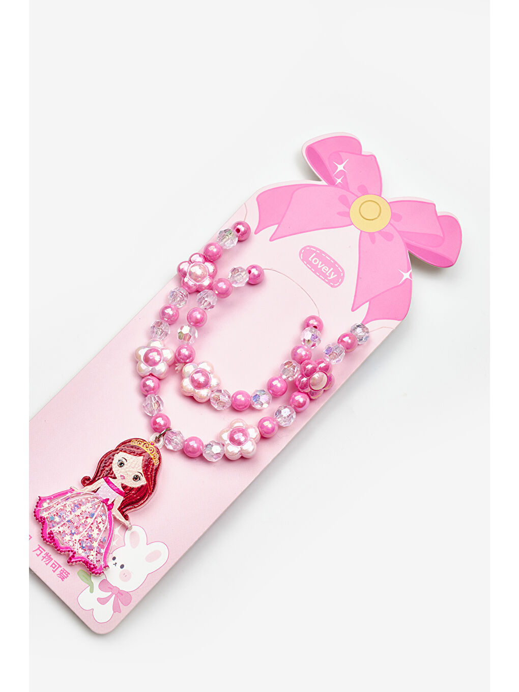 Pembe  Prenses Figürlü Kız Çocuk Kolye ve Bileklik Set-1