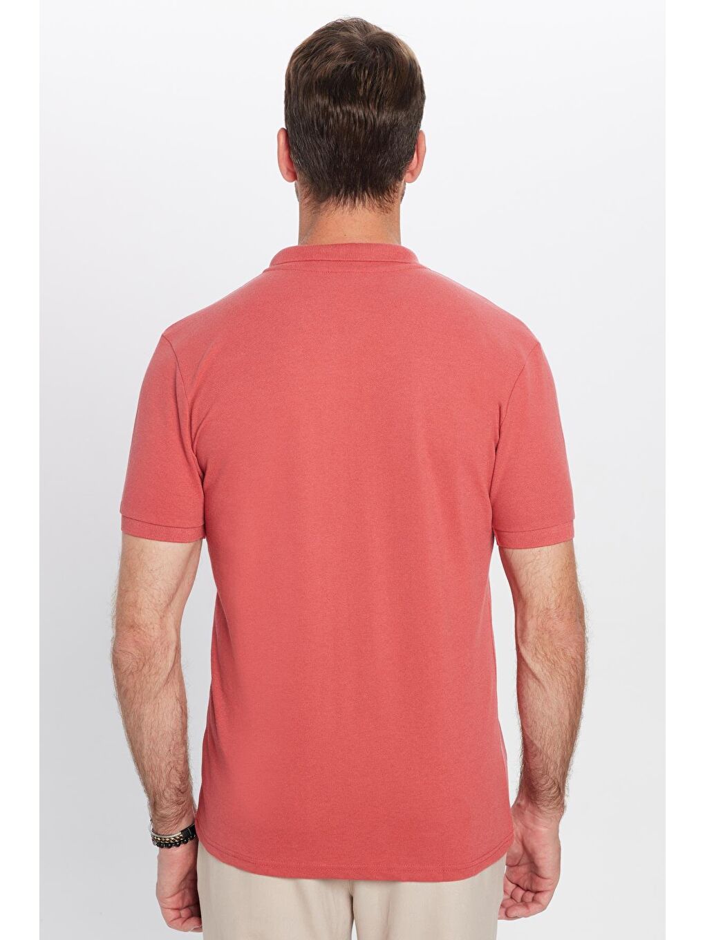 TUDORS Kahverengi Erkek Slim Fit Dar Kesim Pamuklu Yumuşak Dokulu Serin Tutan Kumaş Düz Kiremit Renk Polo Yaka Tişört - 4