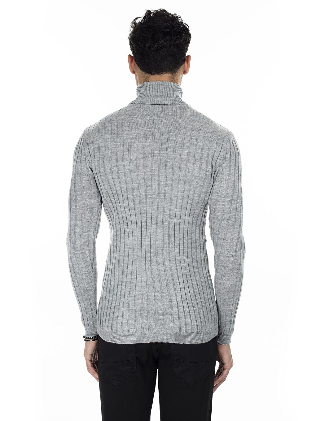 Gri Fitilli Balıkçı Yaka Slim Fit Kazak 549T014-1
