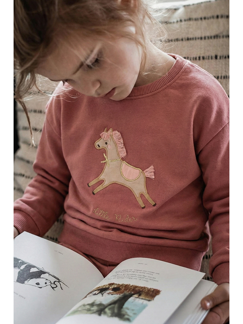Pembe At Aplikeli Sweatshirt 1-6 Yaş Gül Kurusu